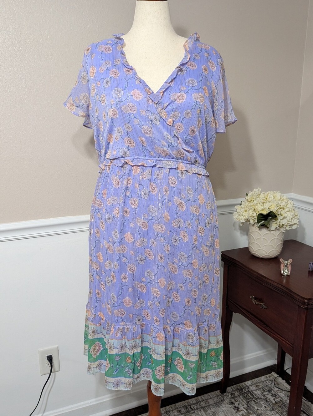 Lauren Conrad Lilac Green And Gold Dress Size L - Picture 3 of 8